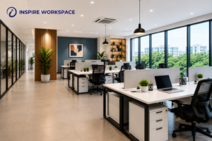 Modern rental office space with flexible coworking workstations, premium interiors, natural lighting, and productive workspace environment at Vadapalani.