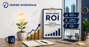 Office Space ROI concept showing business growth, productivity gains, and professional workspace benefits in a modern office environment