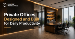 Private offices designed for daily productivity with modern furniture and professional workspace.